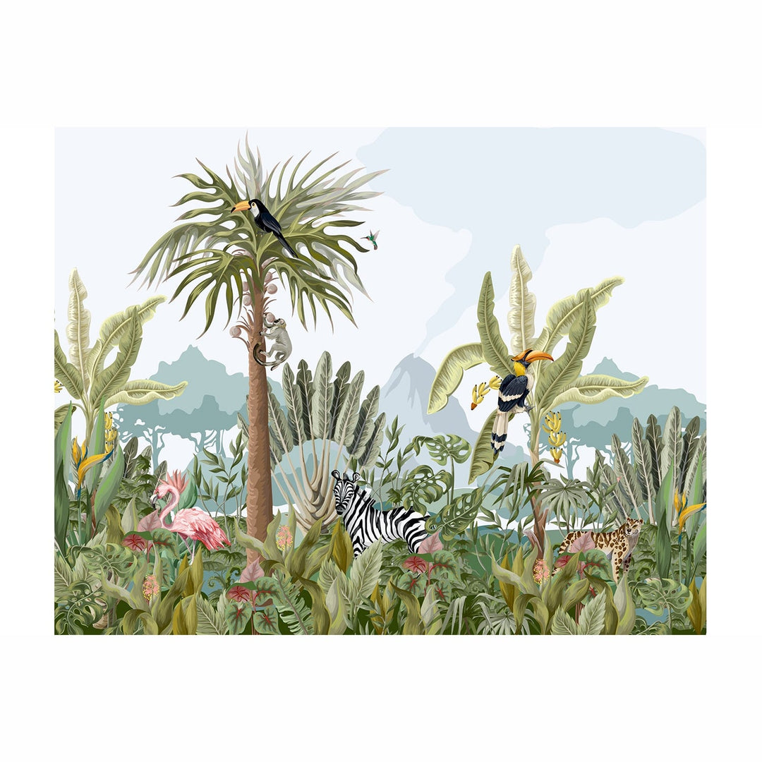 Tropical Jungle with Animals Wallpaper Murals for Kids Room Wall Decoration