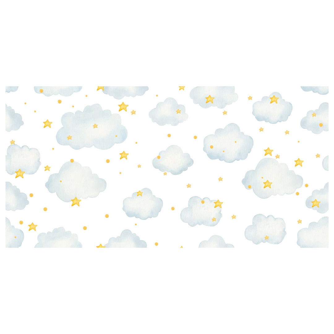 Watercolor Clouds and Stars Wallpaper Mural For kids Room wall decoration