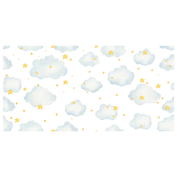 Watercolor Clouds and Stars Wallpaper Mural For kids Room wall decoration