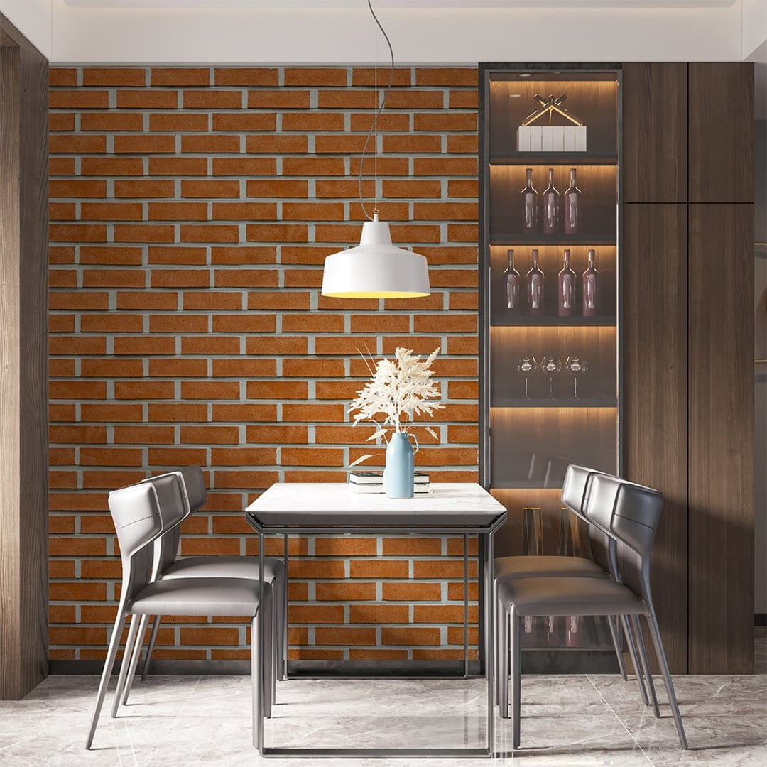 Wooden Color Brick Pattern Wallpaper For Café and Restaurants Wall Decoration