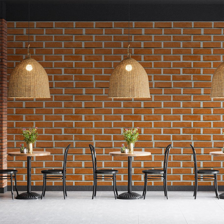 Wooden Color Brick Pattern Wallpaper For Café and Restaurants Wall Decoration