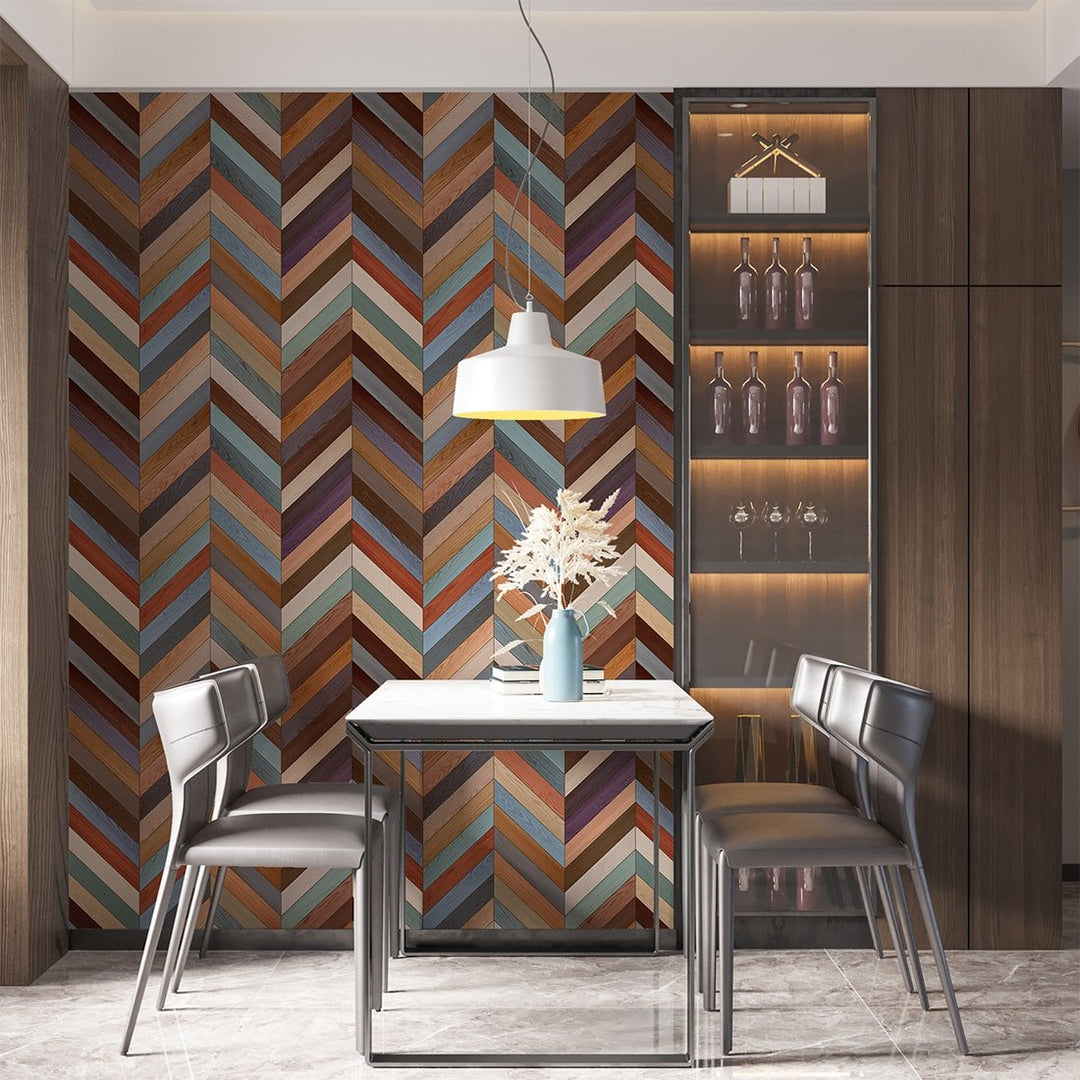 Zigzag Multicolor Wood wallpaper for Living Room Wall Decoration