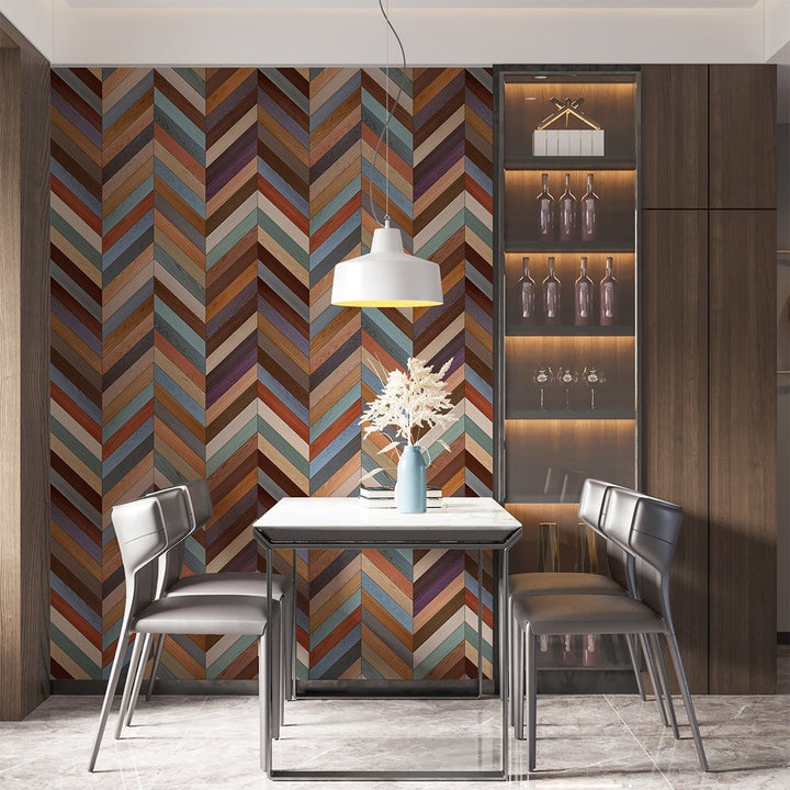 Zigzag Multicolor Wood wallpaper for Living Room Wall Decoration