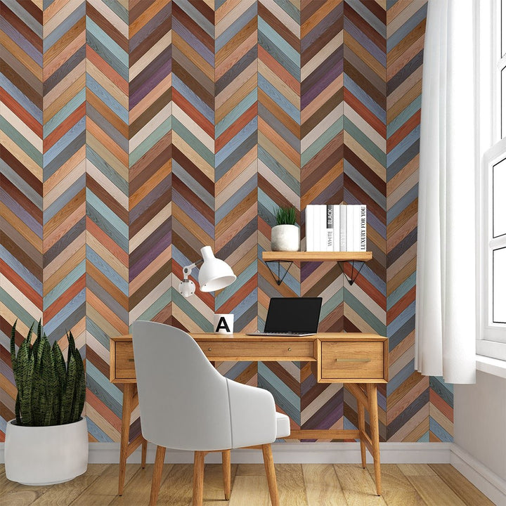 Zigzag Multicolor Wood wallpaper for Living Room Wall Decoration