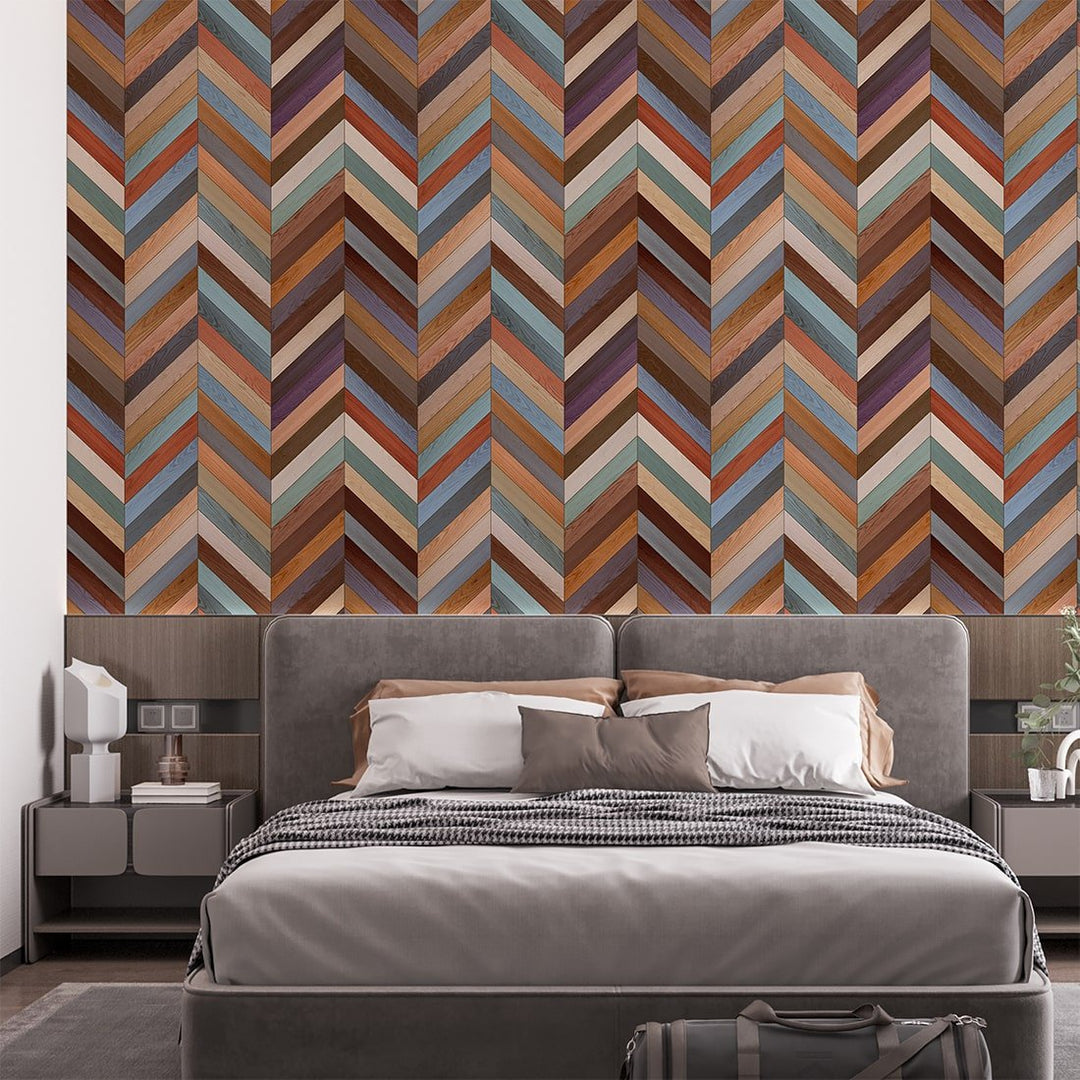 Zigzag Multicolor Wood wallpaper for Living Room Wall Decoration