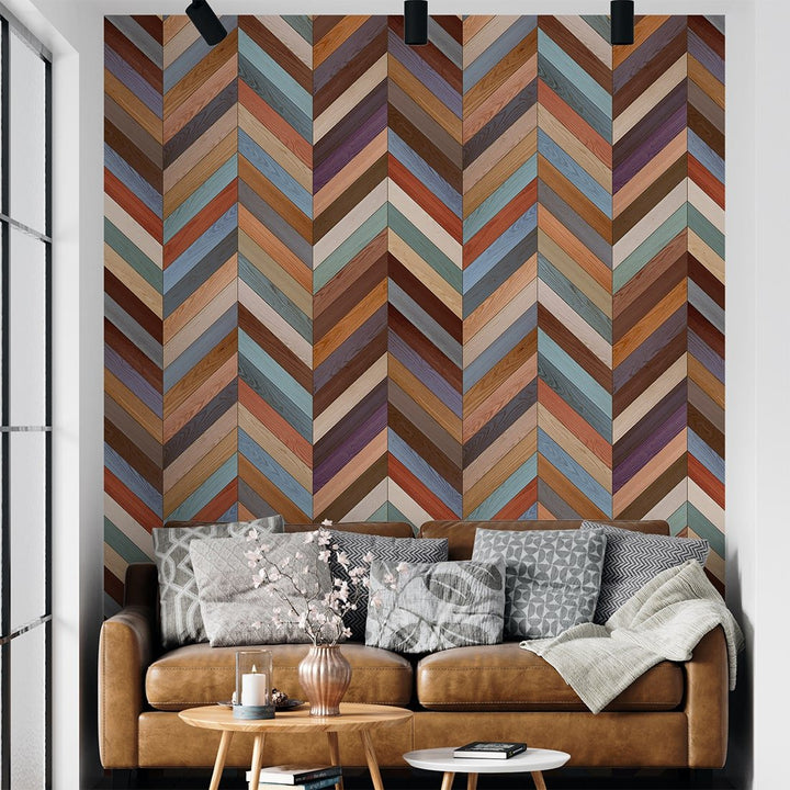 Zigzag Multicolor Wood wallpaper for Living Room Wall Decoration