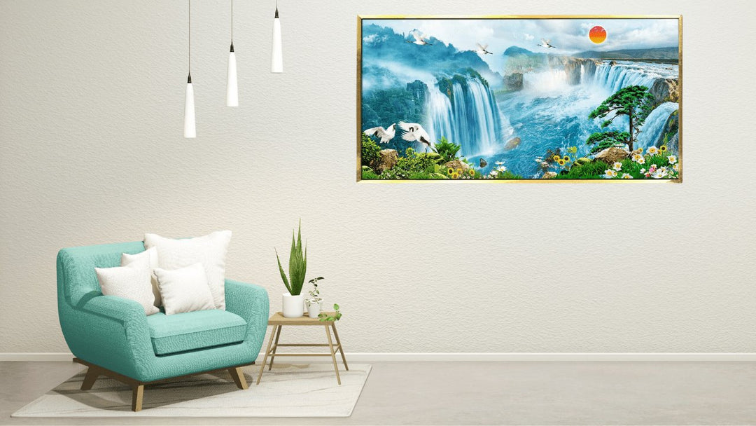 Flowing Wealth: Enhancing Abundance and Prosperity with Feng Shui Waterfall Paintings - Paper Plane Design