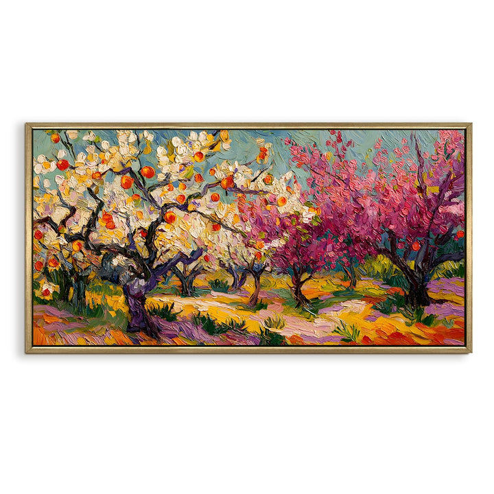 Luxury Floral Landscape Wall Art 24x48 Inch | Golden Floater Frame HD Canvas Print | Ready to Hang (FLOWA037)