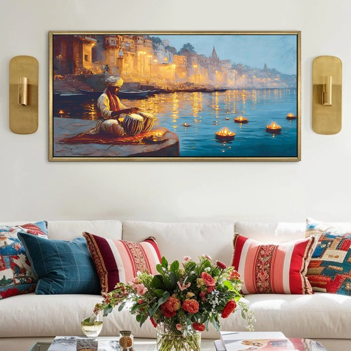 Gospel Choir on Southern Chapel Steps Wall Art, HD Canvas Print, Golden Floater Framed, Ready to Hang, (24 In x 48 In) (MUSIC-WA-25-A)