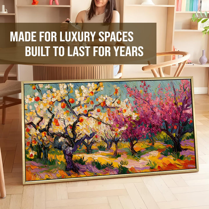 Luxury Floral Landscape Wall Art 24x48 Inch | Golden Floater Frame HD Canvas Print | Ready to Hang (FLOWA037)
