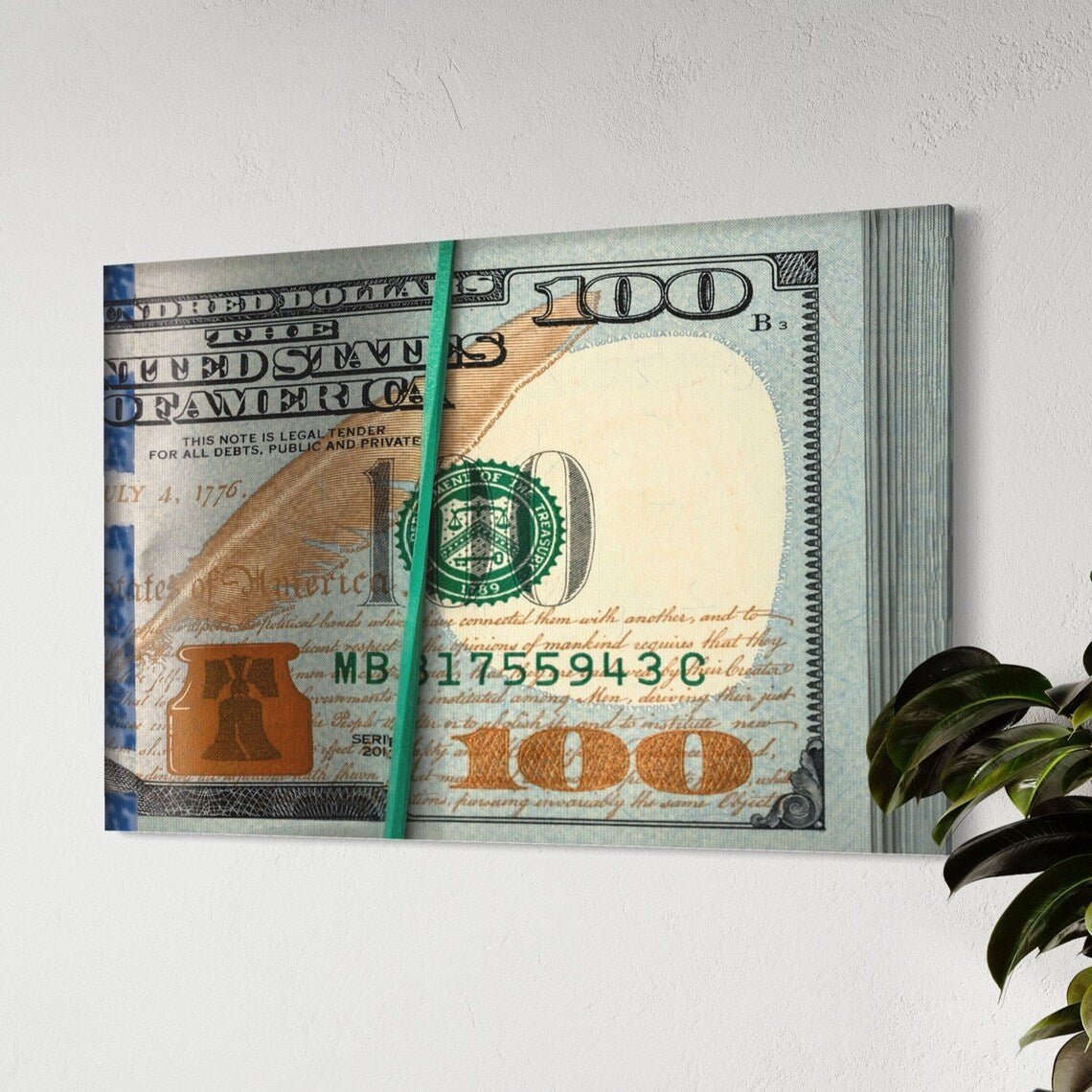 100 Dollar Bill Money Art | 80s Retro hot | Entrepreneur Motivational Quote | Large Wall Art | Canvas Metal or Poster Print | Home Office Art