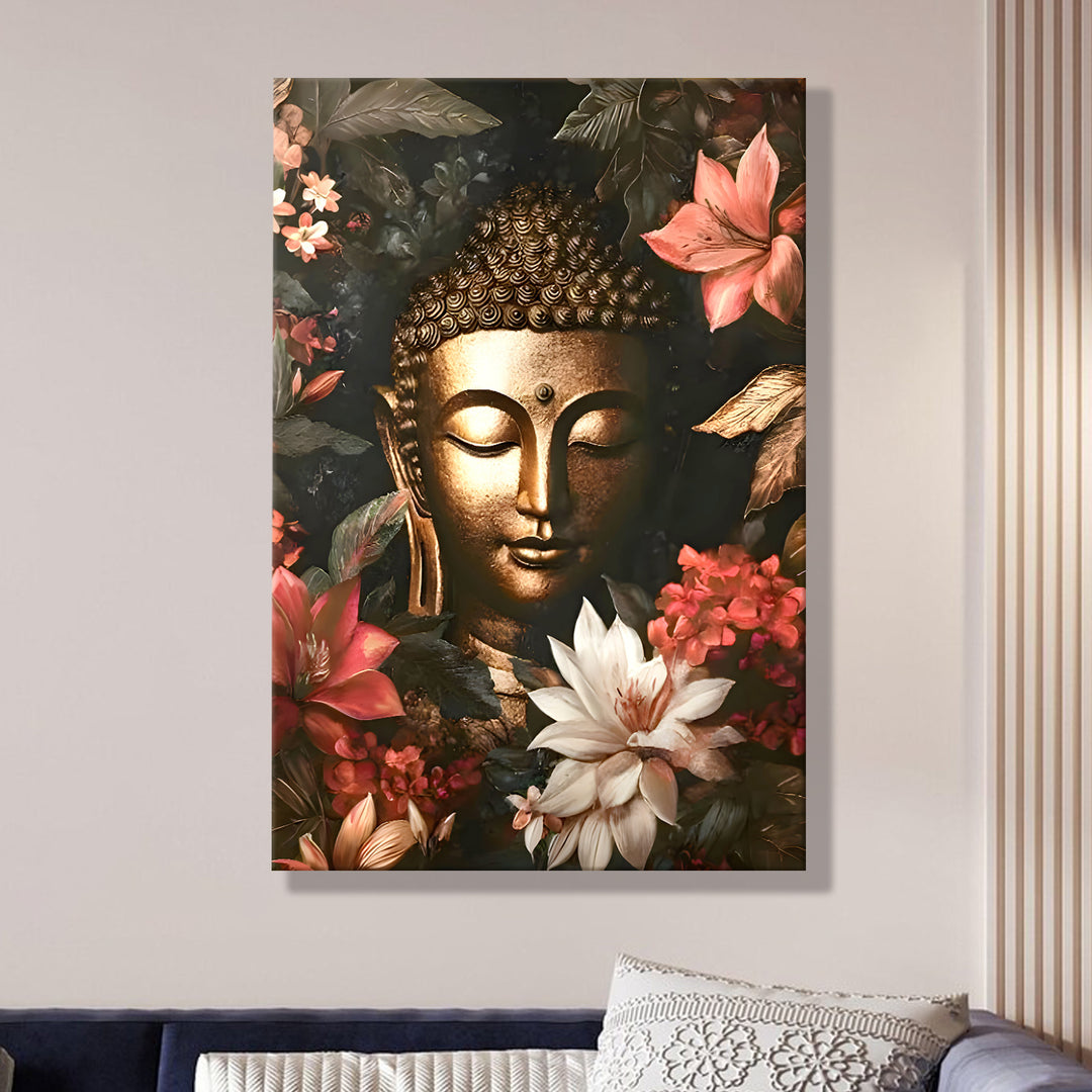 Serene Buddha Meditation Wall Art | HD Canvas Print Gallery Wrap Painting | Ready to Hang | Perfect for Pooja Room & Office Décor | Size: 20x30 Inch (BDWA60)
