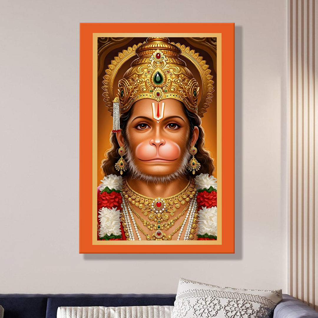 Lord Hanuman Wall Art | HD Canvas Print Gallery Wrap Painting | Ready to Hang | Perfect for Pooja Room & Office Décor | Size: 20x30 Inch (BBWA12)