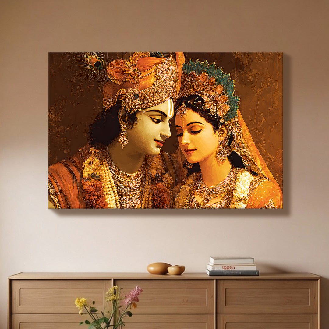 Radha Krishna Divine Harmony Wall Art | HD Canvas Print Gallery Wrap Painting | Ready to Hang | Perfect for Pooja Room & Office Décor (RKWA25)