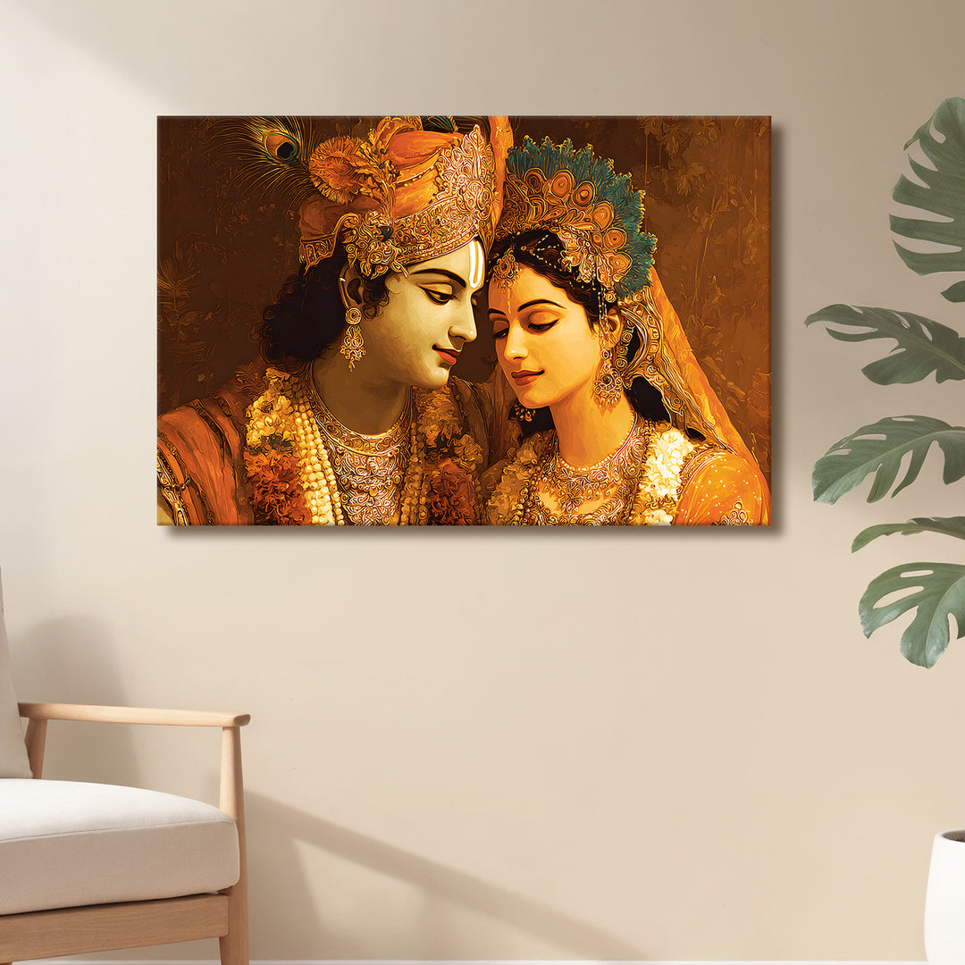 Radha Krishna Divine Harmony Wall Art | HD Canvas Print Gallery Wrap Painting | Ready to Hang | Perfect for Pooja Room & Office Décor (RKWA25)