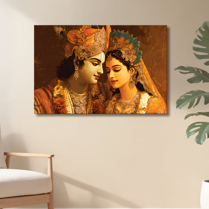 Radha Krishna Divine Harmony Wall Art | HD Canvas Print Gallery Wrap Painting | Ready to Hang | Perfect for Pooja Room & Office Décor (RKWA25)