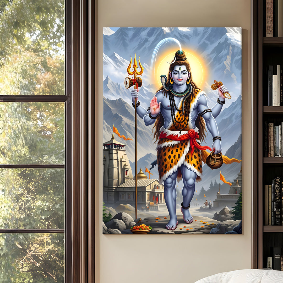Lord Shiva Wall Art | HD Canvas Print Gallery Wrap Painting | Ready to Hang | Perfect for Pooja Room & Office Décor | Size: 20x30 Inch (SHWA11)