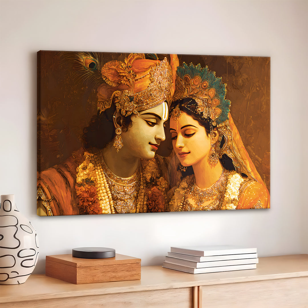 Radha Krishna Divine Harmony Wall Art | HD Canvas Print Gallery Wrap Painting | Ready to Hang | Perfect for Pooja Room & Office Décor (RKWA25)