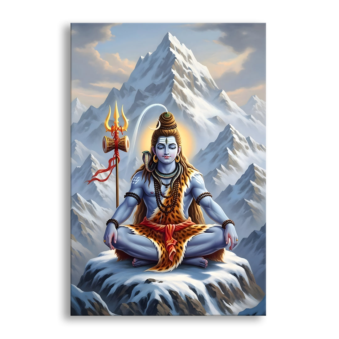 Lord Shiva Wall Art | HD Canvas Print Gallery Wrap Painting | Ready to Hang | Perfect for Pooja Room & Office Décor | Size: 20x30 Inch (SHWA12)