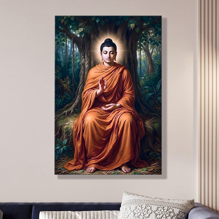 Serene Buddha Meditation Wall Art | HD Canvas Print Gallery Wrap Painting | Ready to Hang | Perfect for Pooja Room & Office Décor | Size: 20x30 Inch (BDWA61)