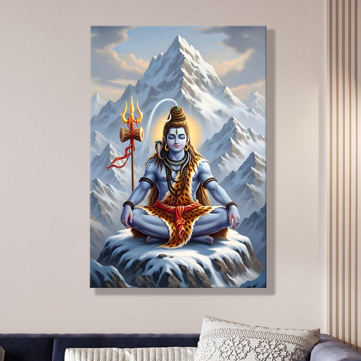 Lord Shiva Wall Art | HD Canvas Print Gallery Wrap Painting | Ready to Hang | Perfect for Pooja Room & Office Décor | Size: 20x30 Inch (SHWA12)