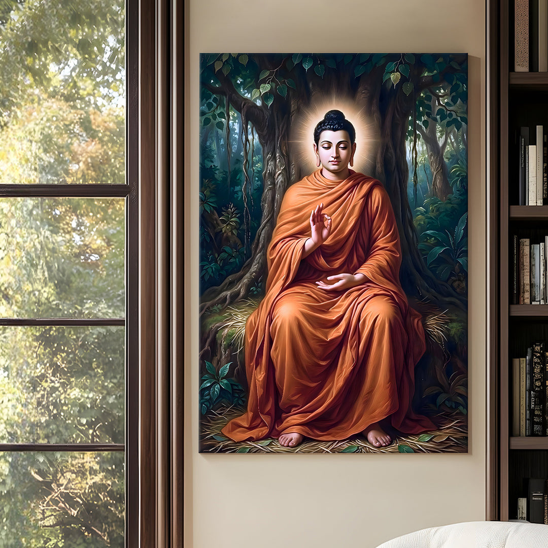 Serene Buddha Meditation Wall Art | HD Canvas Print Gallery Wrap Painting | Ready to Hang | Perfect for Pooja Room & Office Décor | Size: 20x30 Inch (BDWA61)