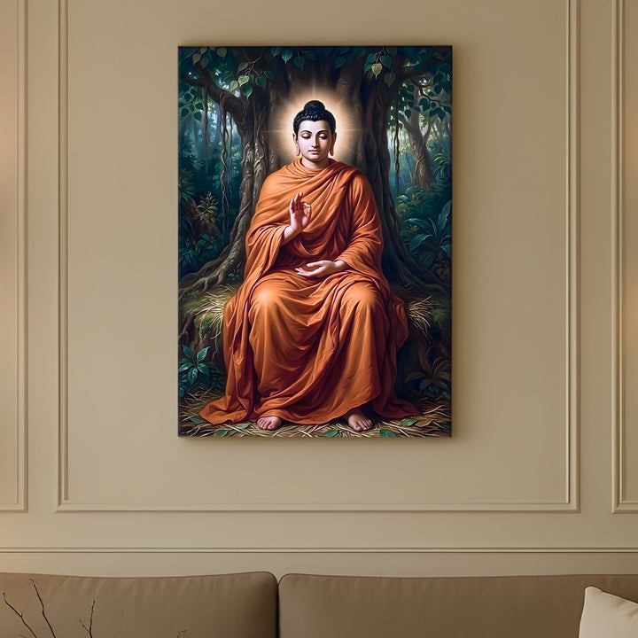 Serene Buddha Meditation Wall Art | HD Canvas Print Gallery Wrap Painting | Ready to Hang | Perfect for Pooja Room & Office Décor | Size: 20x30 Inch (BDWA61)