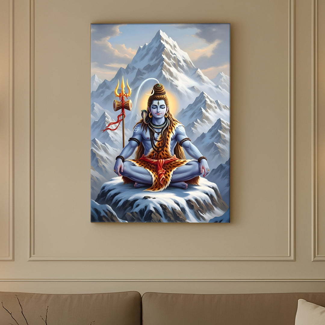 Lord Shiva Wall Art | HD Canvas Print Gallery Wrap Painting | Ready to Hang | Perfect for Pooja Room & Office Décor | Size: 20x30 Inch (SHWA12)