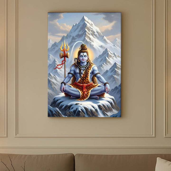 Lord Shiva Wall Art | HD Canvas Print Gallery Wrap Painting | Ready to Hang | Perfect for Pooja Room & Office Décor | Size: 20x30 Inch (SHWA12)