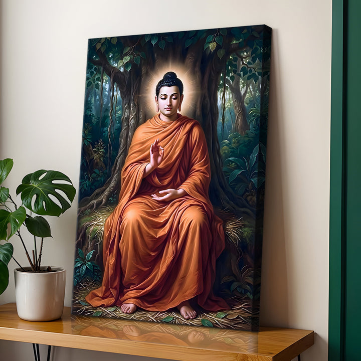 Serene Buddha Meditation Wall Art | HD Canvas Print Gallery Wrap Painting | Ready to Hang | Perfect for Pooja Room & Office Décor | Size: 20x30 Inch (BDWA61)