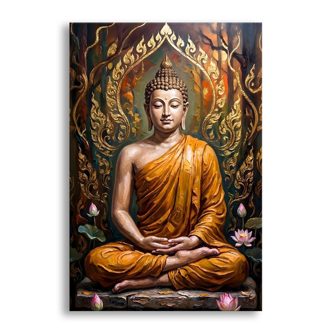 Serene Buddha Meditation Wall Art | HD Canvas Print Gallery Wrap Painting | Ready to Hang | Perfect for Pooja Room & Office Décor | Size: 20x30 Inch (BDWA62)