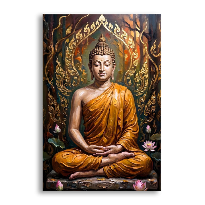 Serene Buddha Meditation Wall Art | HD Canvas Print Gallery Wrap Painting | Ready to Hang | Perfect for Pooja Room & Office Décor | Size: 20x30 Inch (BDWA62)