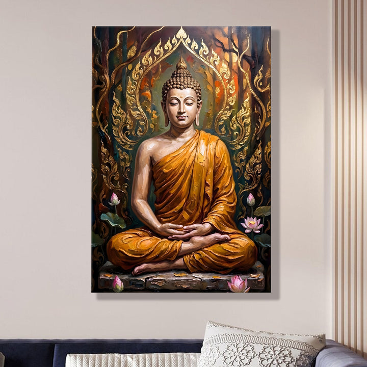 Serene Buddha Meditation Wall Art | HD Canvas Print Gallery Wrap Painting | Ready to Hang | Perfect for Pooja Room & Office Décor | Size: 20x30 Inch (BDWA62)