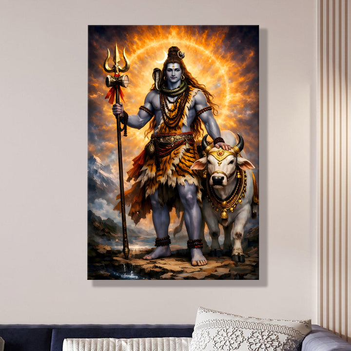 Lord Shiva Wall Art | HD Canvas Print Gallery Wrap Painting | Ready to Hang | Perfect for Pooja Room & Office Décor | Size: 20x30 Inch (SHWA13)