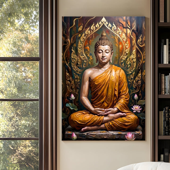 Serene Buddha Meditation Wall Art | HD Canvas Print Gallery Wrap Painting | Ready to Hang | Perfect for Pooja Room & Office Décor | Size: 20x30 Inch (BDWA62)