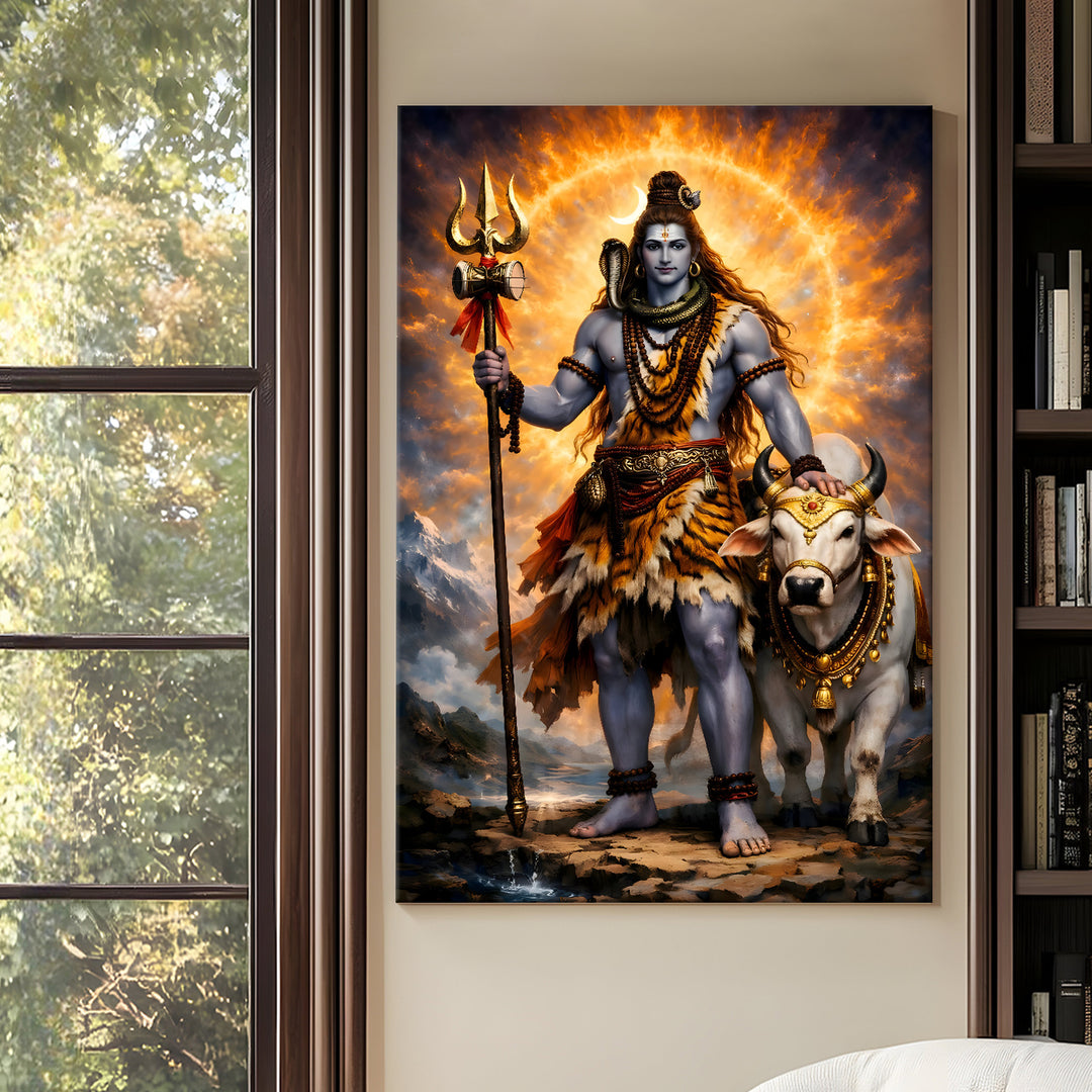 Lord Shiva Wall Art | HD Canvas Print Gallery Wrap Painting | Ready to Hang | Perfect for Pooja Room & Office Décor | Size: 20x30 Inch (SHWA13)