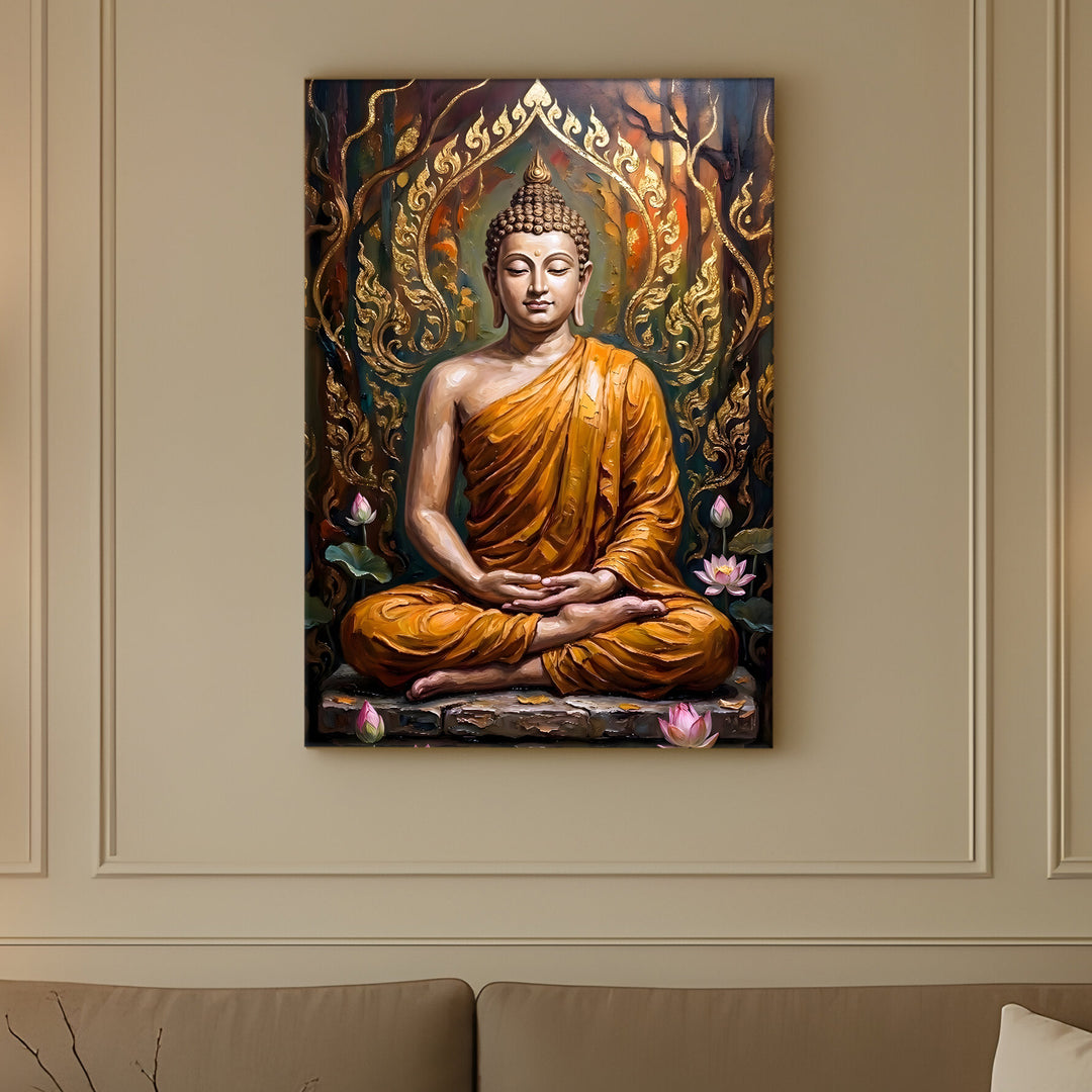 Serene Buddha Meditation Wall Art | HD Canvas Print Gallery Wrap Painting | Ready to Hang | Perfect for Pooja Room & Office Décor | Size: 20x30 Inch (BDWA62)