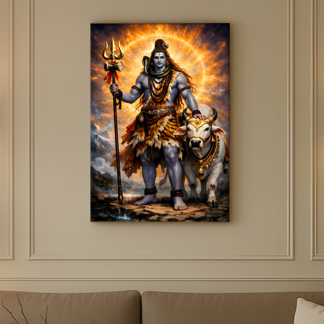 Lord Shiva Wall Art | HD Canvas Print Gallery Wrap Painting | Ready to Hang | Perfect for Pooja Room & Office Décor | Size: 20x30 Inch (SHWA13)