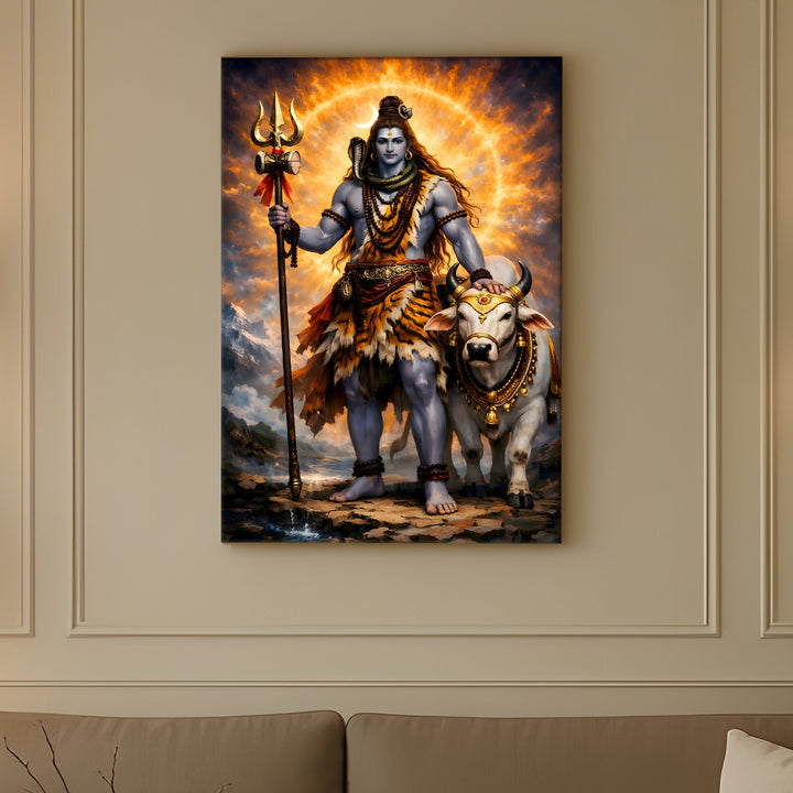 Lord Shiva Wall Art | HD Canvas Print Gallery Wrap Painting | Ready to Hang | Perfect for Pooja Room & Office Décor | Size: 20x30 Inch (SHWA13)