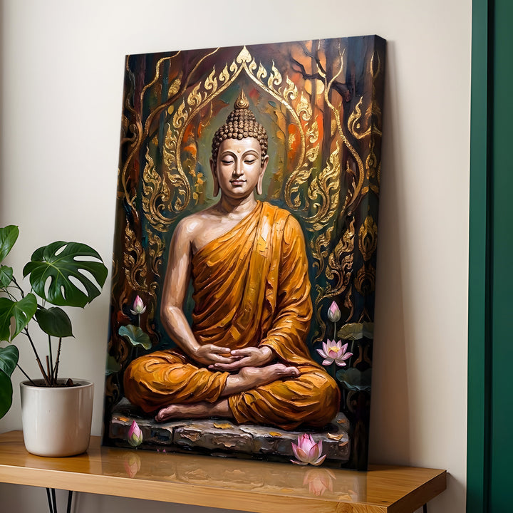 Serene Buddha Meditation Wall Art | HD Canvas Print Gallery Wrap Painting | Ready to Hang | Perfect for Pooja Room & Office Décor | Size: 20x30 Inch (BDWA62)