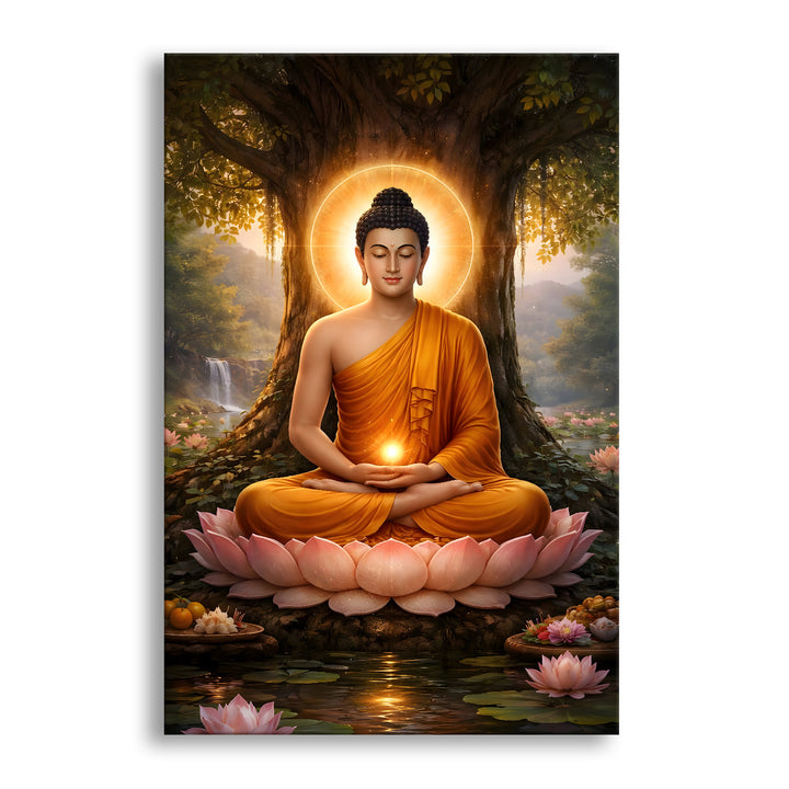 Serene Buddha Meditation Wall Art | HD Canvas Print Gallery Wrap Painting | Ready to Hang | Perfect for Pooja Room & Office Décor | Size: 20x30 Inch (BDWA065)