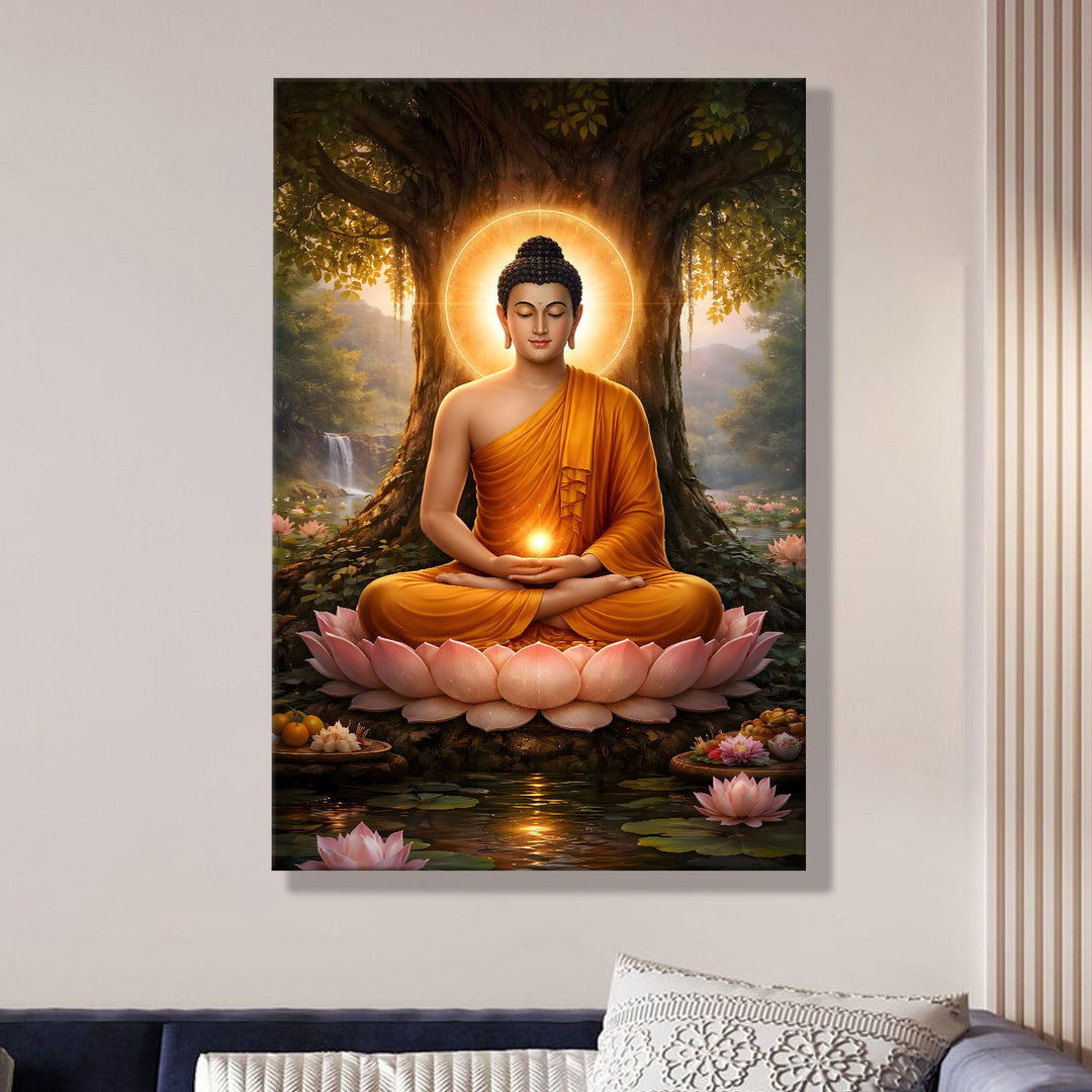 Serene Buddha Meditation Wall Art | HD Canvas Print Gallery Wrap Painting | Ready to Hang | Perfect for Pooja Room & Office Décor | Size: 20x30 Inch (BDWA065)