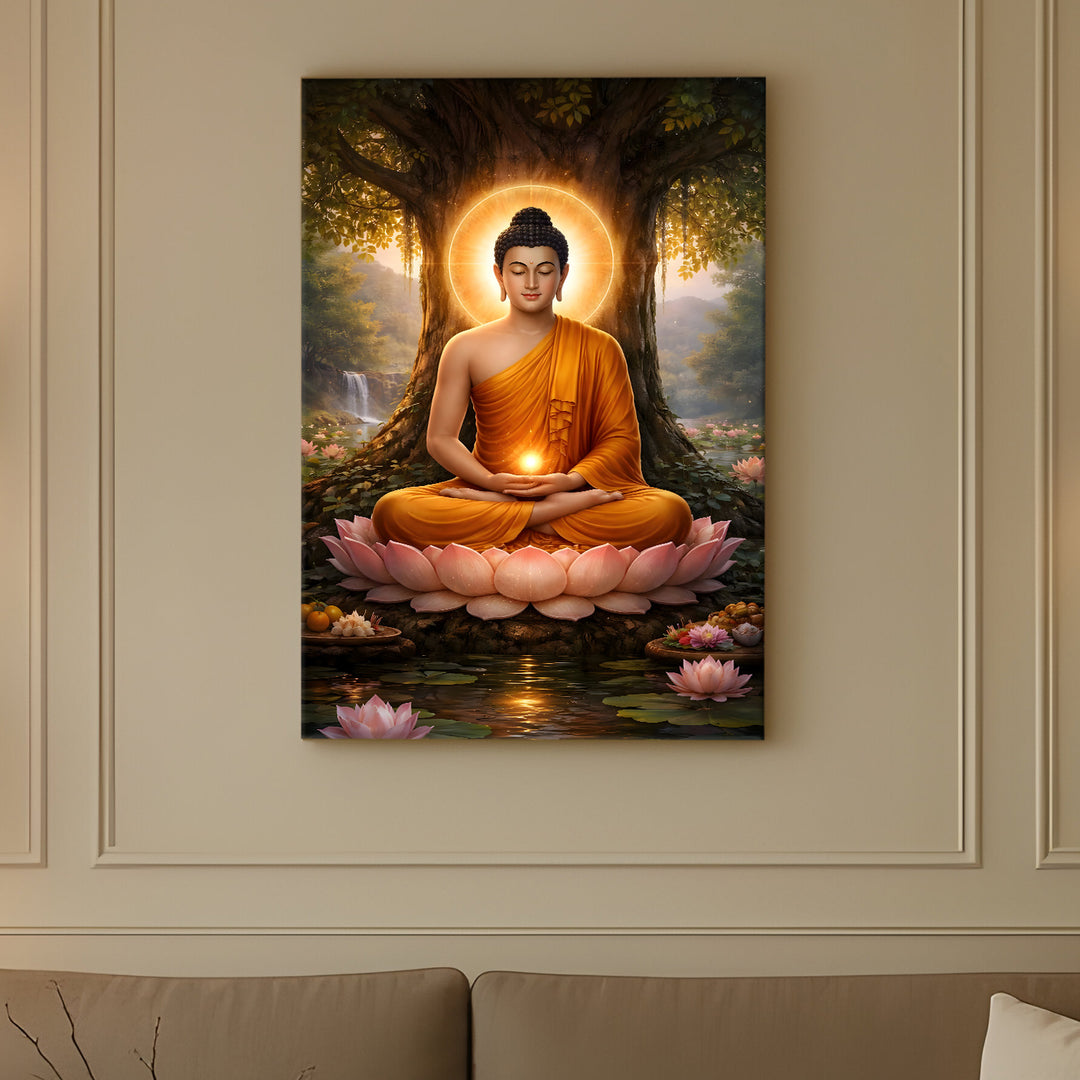 Serene Buddha Meditation Wall Art | HD Canvas Print Gallery Wrap Painting | Ready to Hang | Perfect for Pooja Room & Office Décor | Size: 20x30 Inch (BDWA065)