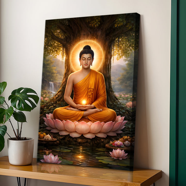 Serene Buddha Meditation Wall Art | HD Canvas Print Gallery Wrap Painting | Ready to Hang | Perfect for Pooja Room & Office Décor | Size: 20x30 Inch (BDWA065)