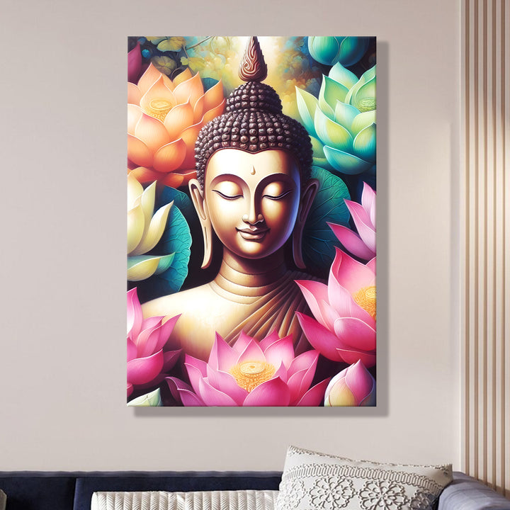 Serene Buddha Meditation Wall Art | HD Canvas Print Gallery Wrap Painting | Ready to Hang | Perfect for Pooja Room & Office Décor | Size: 20x30 Inch (BDWA63)