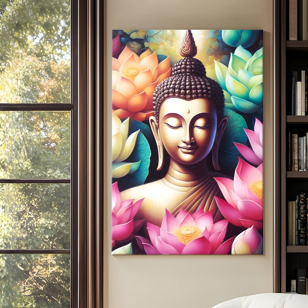 Serene Buddha Meditation Wall Art | HD Canvas Print Gallery Wrap Painting | Ready to Hang | Perfect for Pooja Room & Office Décor | Size: 20x30 Inch (BDWA63)