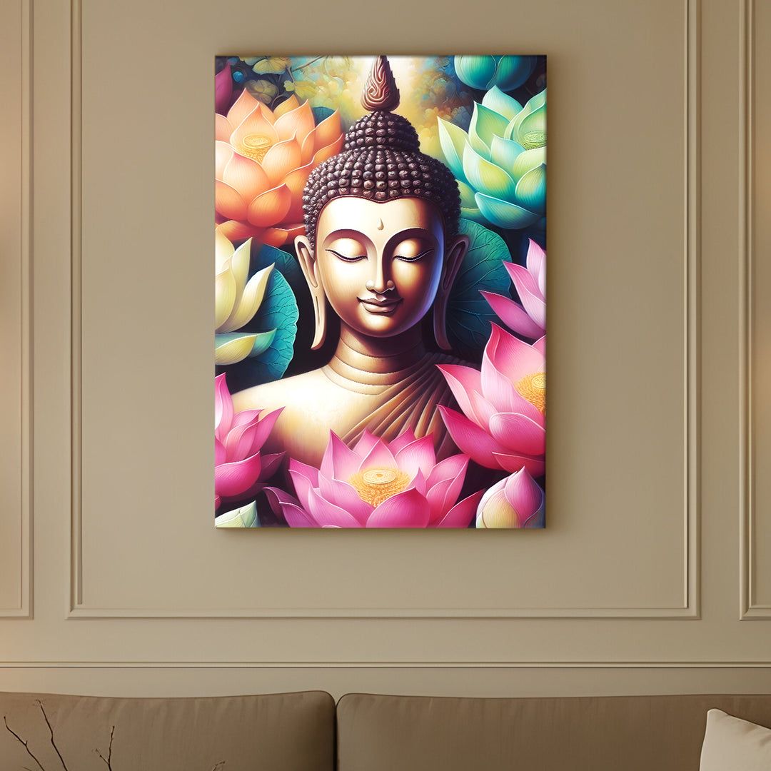 Serene Buddha Meditation Wall Art | HD Canvas Print Gallery Wrap Painting | Ready to Hang | Perfect for Pooja Room & Office Décor | Size: 20x30 Inch (BDWA63)