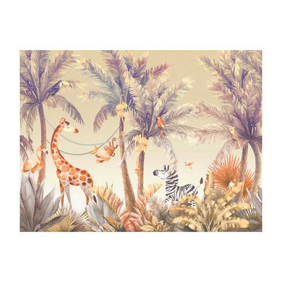 3d wallpaper safari kids giraffe, zebra & Palm trees Animals Tropical wallpaper For Kids Room