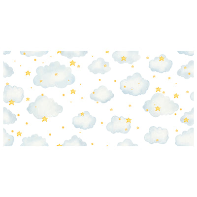 Watercolor Clouds and Stars Wallpaper Mural For kids Room wall decoration