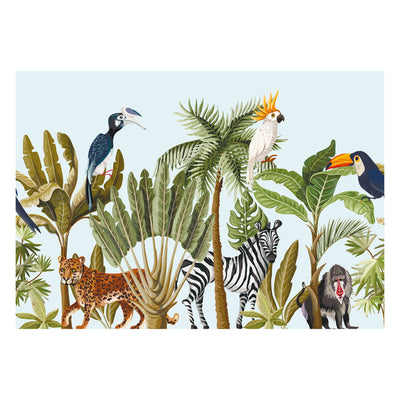 Tropical Bird Tiger Zebra Monkey Jungle Animals Kids Wallpaper Murals